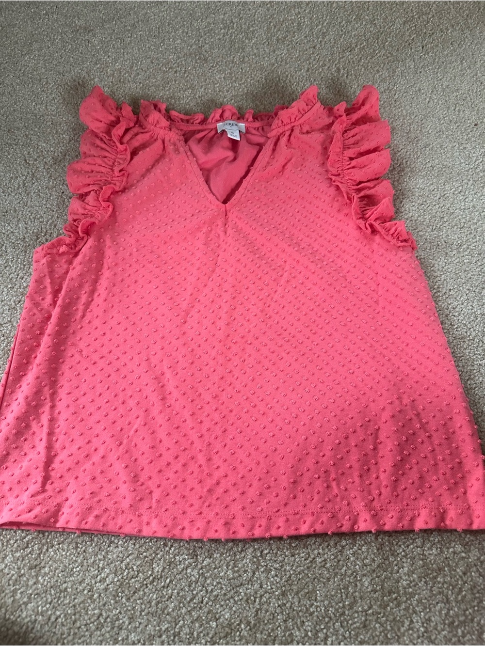 J. Crew Coral Pink Ruffle-Sleeve Swiss Dot Camisole